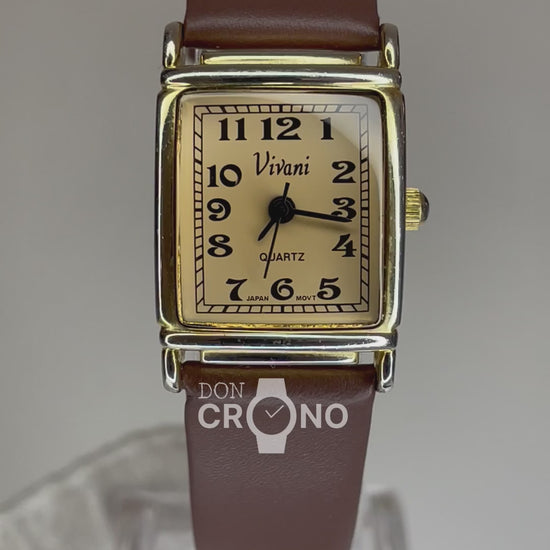 Reloj de mujer Vivani 1990 Tonalidad Ámbar Pulsera nueva Funciona perfecto Art Déco reinterpretado