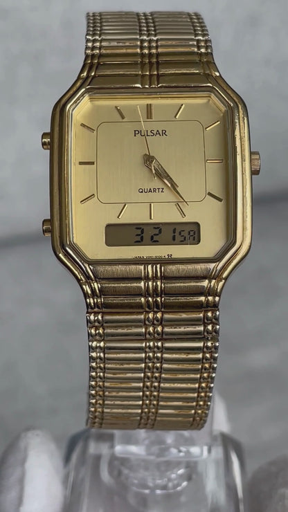 Reloj Pulsar Hombre 1989 Análogo Y Digital Dorado Original