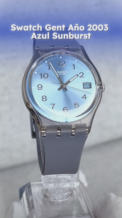 Reloj Swatch Gent 2003 Azul Sunburst Transparente Gm415 Azul