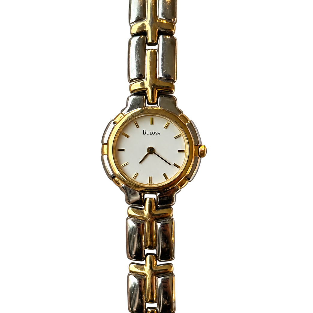 Reloj Joya Bulova TwoTone Brazalete de Eslabones Cruzados Año 1995 Favor Leer — portada