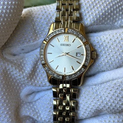 Seiko Mujer 6N22-00G0 Dorado Dial de Ondas Bisel Cristales Abril de 2006