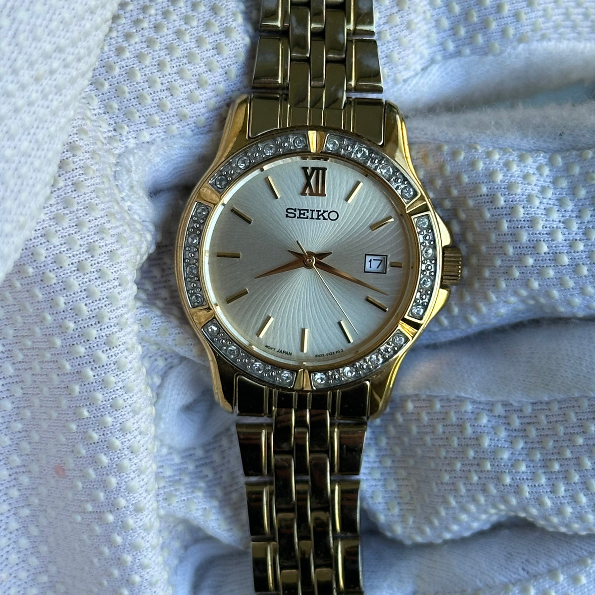 Seiko Mujer 6N22-00G0 Dorado Dial de Ondas Bisel Cristales Abril de 2006