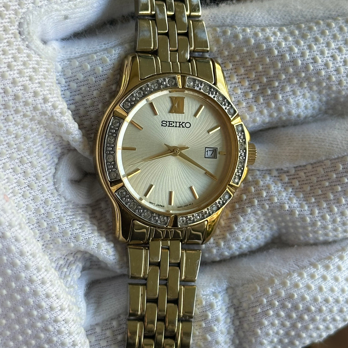 Seiko Mujer 6N22-00G0 Dorado Dial de Ondas Bisel Cristales Abril de 2006