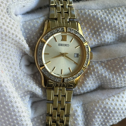 Seiko Mujer 6N22-00G0 Dorado Dial de Ondas Bisel Cristales Abril de 2006