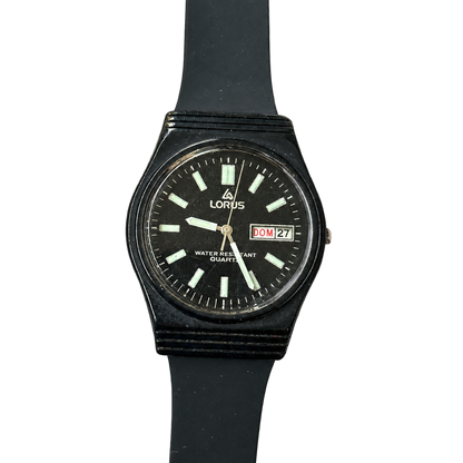 Reloj Lorus by SEIKO Hombre Y143-8090 Negro con Calendario Doble Año 1987 — portada transparente