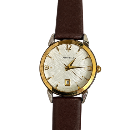 Reloj Perry Ellis PECL5015 Mujer Esfera en Relieve Roseta Guilloché Bicolor Año 2005 — portada transparente