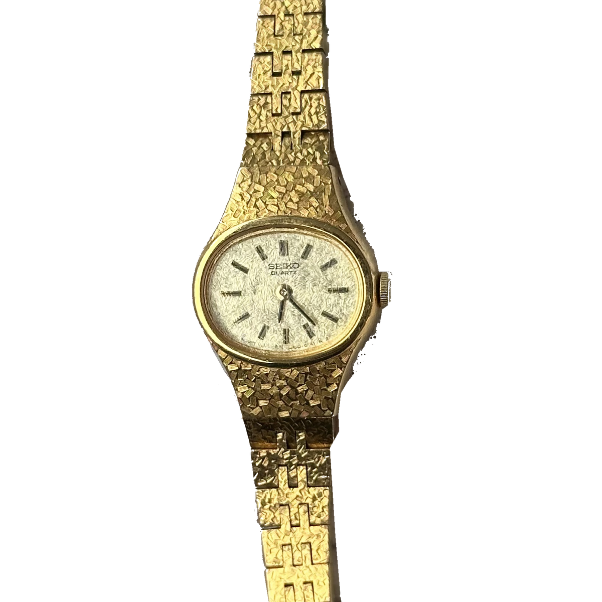 Reloj Joya SEIKO 4N00-5291 Dorado con Brazalete Texturado Abril de 1995 Estética Mosaico ÚNICO — portada transparente