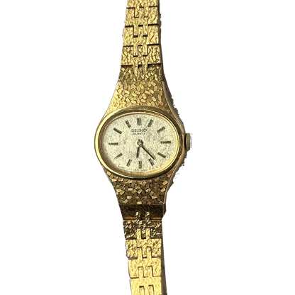 Reloj Joya SEIKO 4N00-5291 Dorado con Brazalete Texturado Abril de 1995 Estética Mosaico ÚNICO — portada transparente