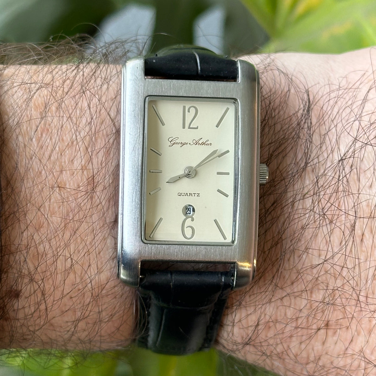 Reloj George Arthur Philadelphia Hombre Rectangular con Calendario Año 2000 Geometría Art Déco